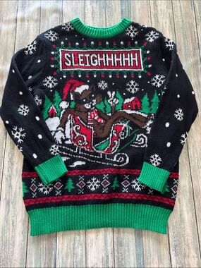 Kids Holiday Ugly Sweater - Festive 'SLEIGHHHH' Graphic (Sz: Small)